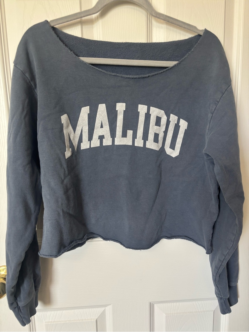 Brandy Melville Slate Blue 'MALIBU' Cropped Sweatshirt
